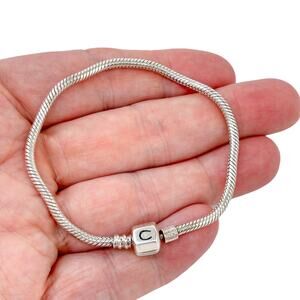 Cham Snake Chain Charm Bracelet | Barrel Clasp | Sterling Silver 925 | 7.25"